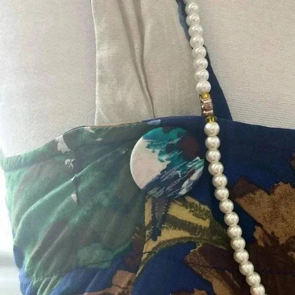 [S]Vintage BOA France Cross Shoulder Belt Open Back Floral Print  Mid Dress - Picture 10 of 16